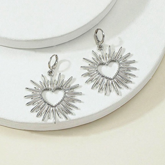 Any 4/$25! Silver Radiant Heart Mini Hoop Pendant Earrings - Picture 2 of 6